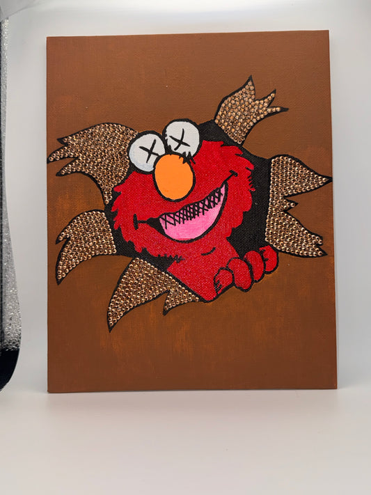 Elmo's Sparkle Surprise -- 8x10" Handcrafted Rhinestone Art